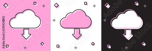 Set Cloud download icon isolated on pink and white, black background. Vector Illustration