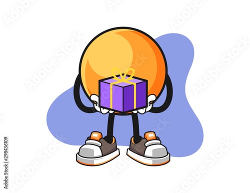 Ping pong ball give a gift cartoon. Mascot Character vector.