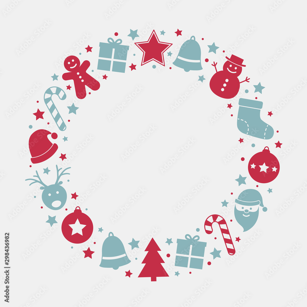 Christmas background with holiday wreath made of festive decoration. Vector