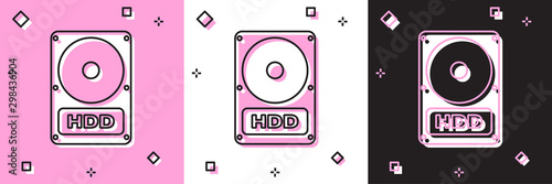 Set Hard disk drive HDD icon isolated on pink and white, black background. Vector Illustration