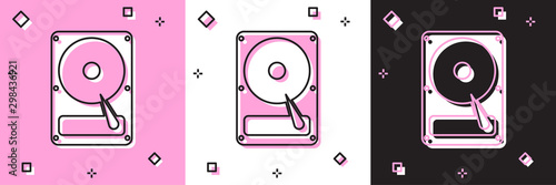 Set Hard disk drive HDD icon isolated on pink and white, black background. Vector Illustration