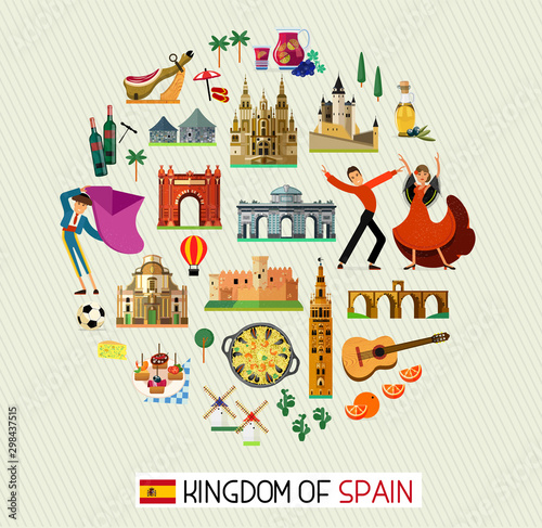 Spain Travel Icons. Spain Travel Map. Vector.