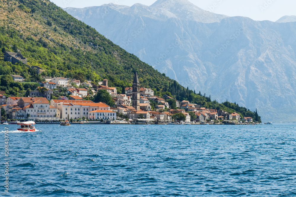 Perast (city view from the Bay of Kotor) in Montenegro, September 2019