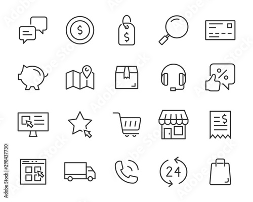 set of shopping online icons, customer service, ecommerce, store