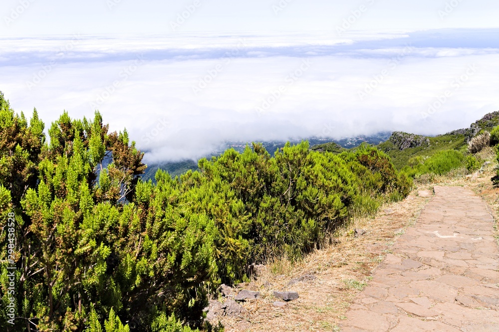 Panoramic view of an isolated mountain road above clouds (Madeira Island, Portugal, Europe)