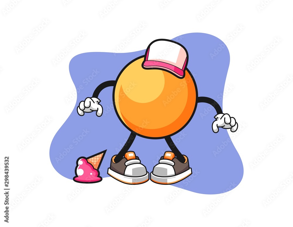 Ping pong ball with ice cream fall cartoon. Mascot Character vector.
