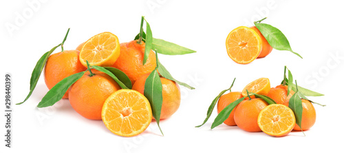 Fototapeta Naklejka Na Ścianę i Meble -  Set of fresh ripe tangerines on white background