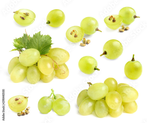 Set of fresh ripe grapes on white background