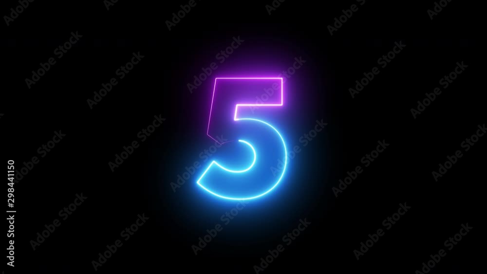 Neon bright glowing countdown timer from 10 to 0 seconds