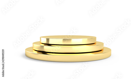 3D gold prize podium isolated on white background