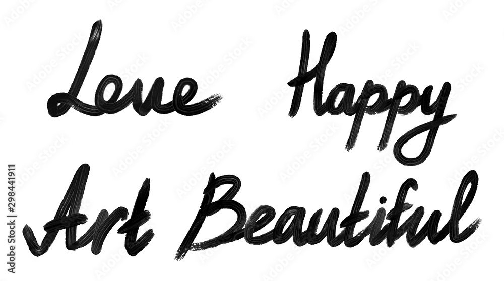 love,happy,art,beautiful lettering hand drawn vector set