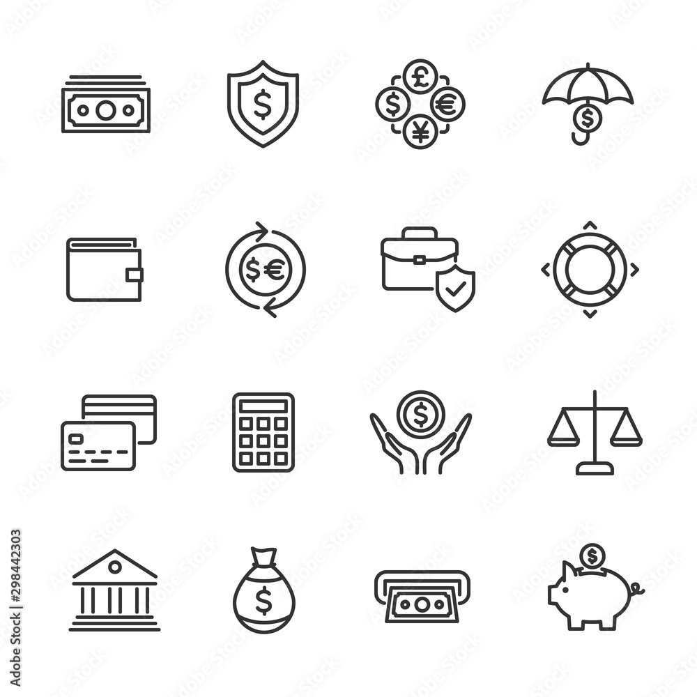 Vector set of money and finance line icons. Vector set of money and finance line icons.