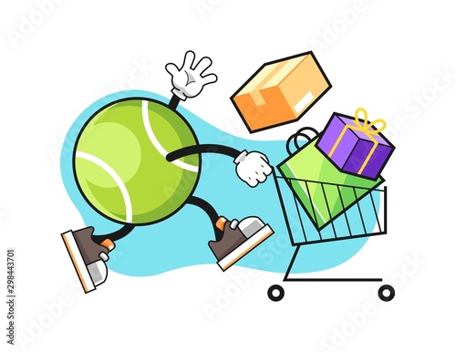 Tennis ball shopping cartoon. Mascot Character vector.