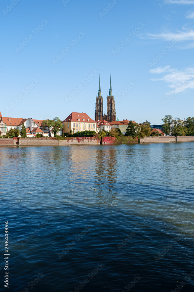 Wroclaw, Poland, Cathedral of St. John the Baptist, view from the other side of the river