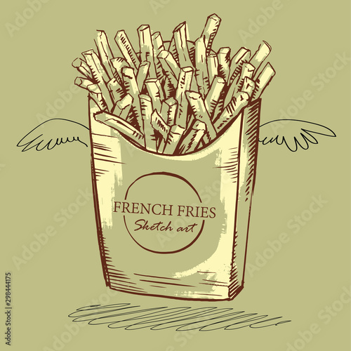 Sketch art a packet french fries vector image