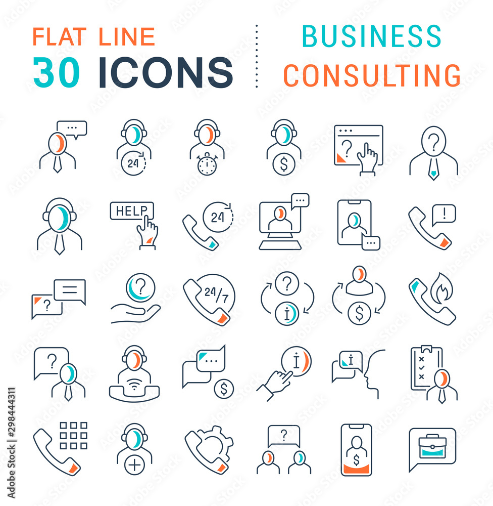 Set Vector Line Icons of Business Consulting