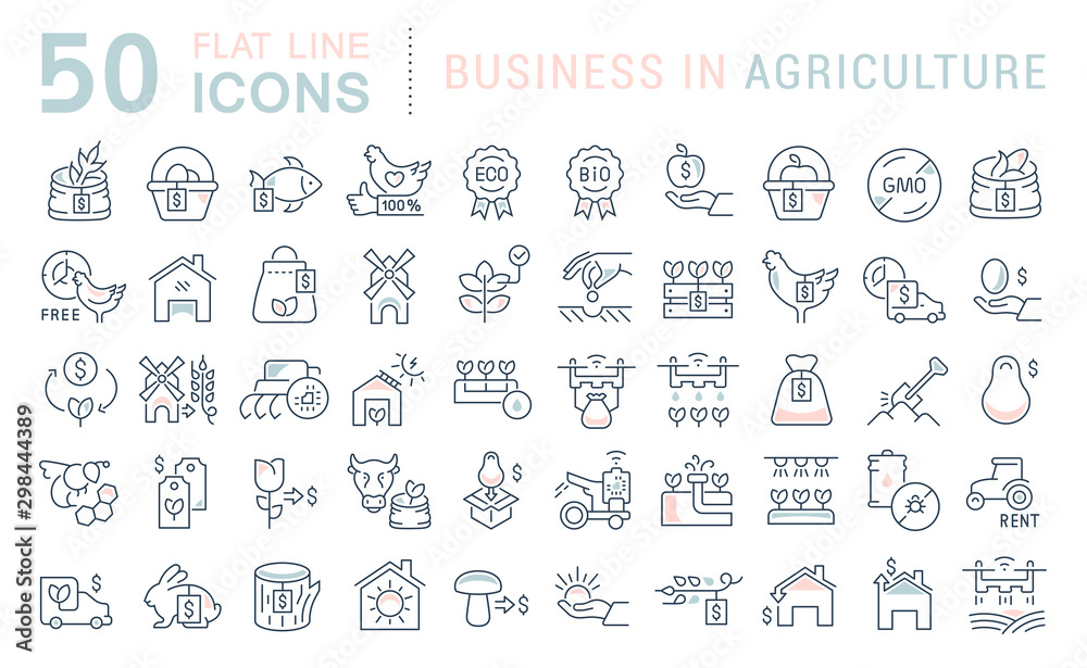 Set Vector Line Icons of Business in Agriculture