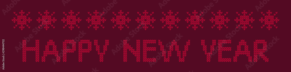 Red knitted Christmas banner. Vector illustration for web design or print.