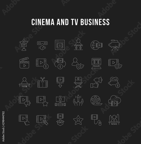 Collection Linear Icons of Cinema and TV Business