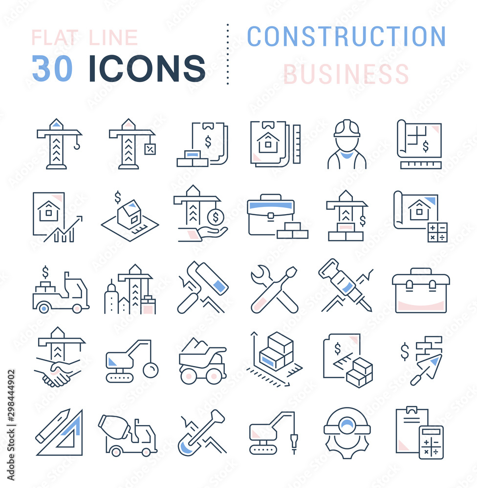 Set Vector Line Icons of Construction Business Set Vector Line Icons of Construction Business