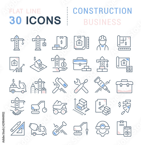 Set Vector Line Icons of Construction Business
