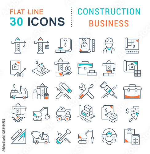 Set Vector Line Icons of Construction Business