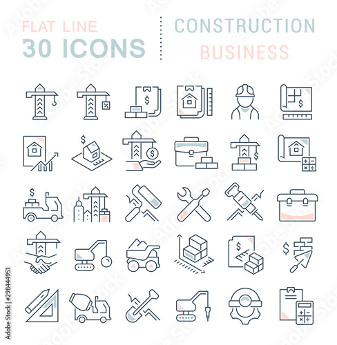 Set Vector Line Icons of Construction Business