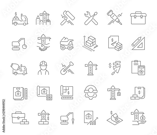 Set Vector Line Icons of Construction Business