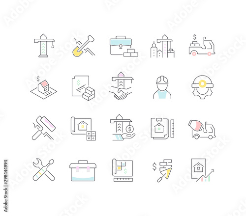 Set Vector Line Icons of Construction Business