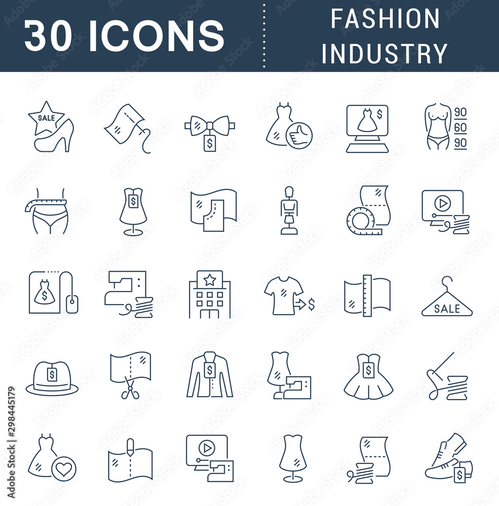 Set Linear Icons of Fashion Industry Set Linear Icons of Fashion Industry