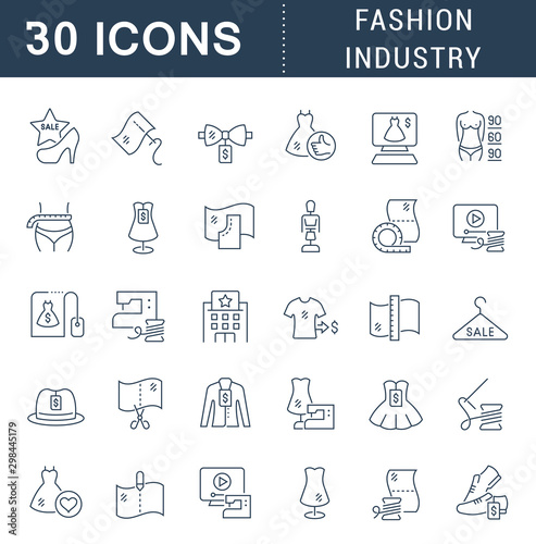 Set Linear Icons of Fashion Industry