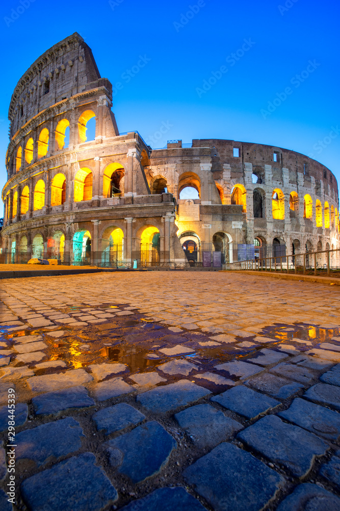 Night view of Colosseum in Rome, Italy. Rome architecture and landmark. Rome Colosseum is one of the main attractions of Rome and Italy