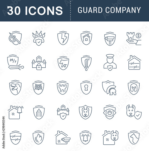 Set Vector Line Icons of Guard Company