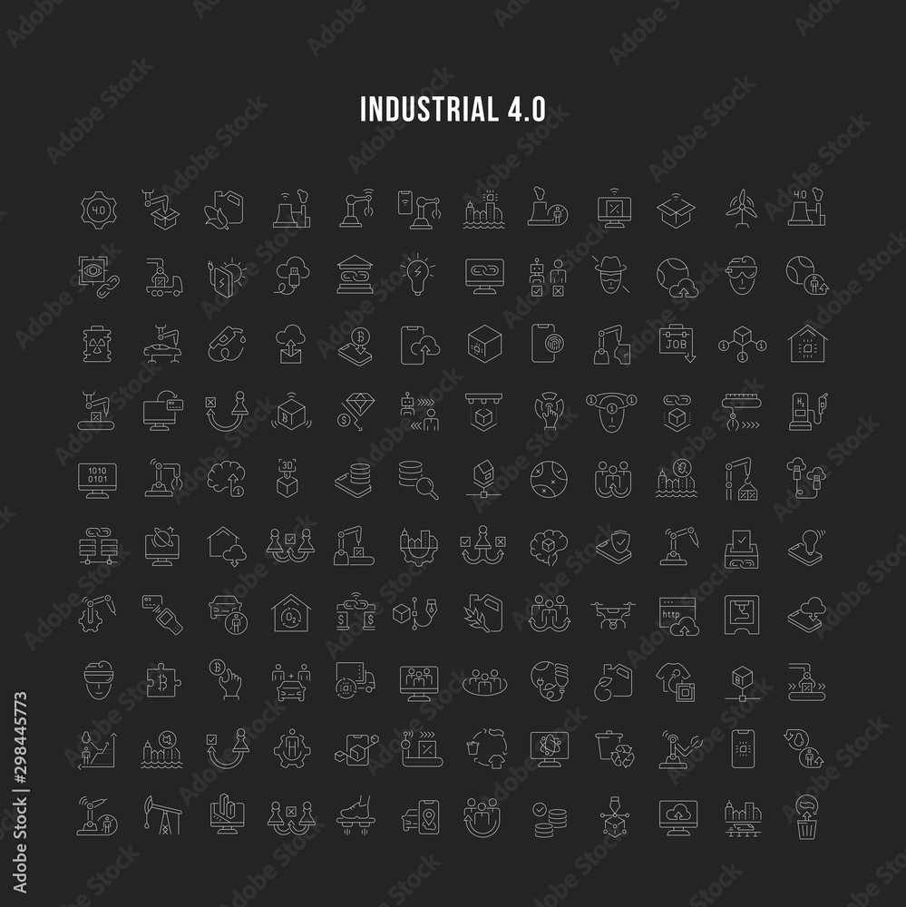 Set Vector Line Icons of Industrial 4.0.