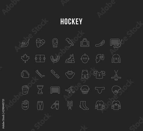 Set Vector Line Icons of Hockey.