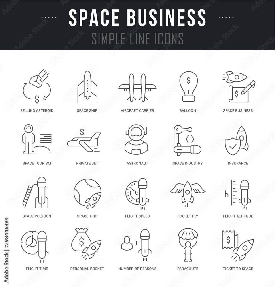 Set Vector Line Icons of Space Business Set Vector Line Icons of Space Business