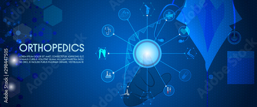 Molecular structure bone and injury background. Abstract traumatology and orthopedics with the molecule Hexagon, science, and technology, the hospital for body joints, anatomy. Vector illustration