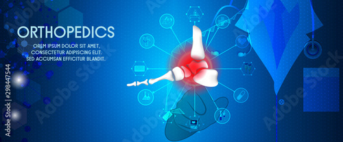 Molecular structure foot  and injury background. Abstract traumatology and orthopedics with the molecule Hexagon, science, and technology, the hospital for body joints, anatomy. Vector illustration