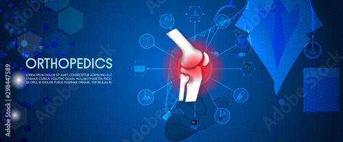 Molecular structure knee and injury background. Abstract traumatology and orthopedics with the molecule Hexagon, science, and technology, the hospital for body joints, anatomy. Vector illustration