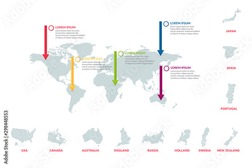 infographic data design with world map . business infographic concept for presentations  banner  workflow layout  process diagram  flow chart