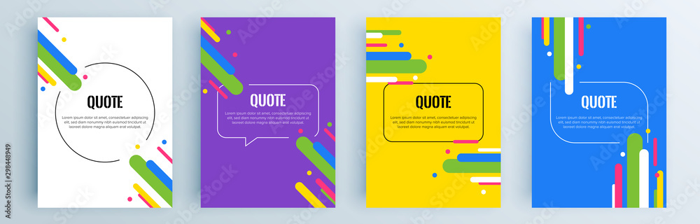Quote frames blank templates set. Text in brackets, citation empty speech bubbles, quote bubbles. Textbox isolated on color background. Vector illustration. - obrazy, fototapety, plakaty 