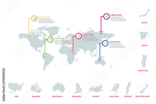 infographic data design with world map . business infographic concept for presentations, banner, workflow layout, process diagram, flow chart