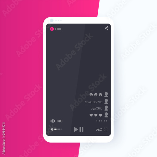 LIVE streaming video, mobile app vector ui