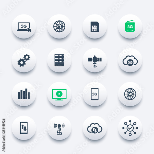 5g network, mobile communication, connection, mobile internet icons set