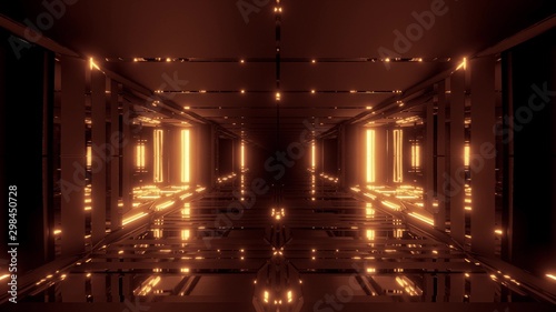 futuristic scifi hangar tunnel corridor 3d illustration with glass bottom and nice reflections wallpaper background