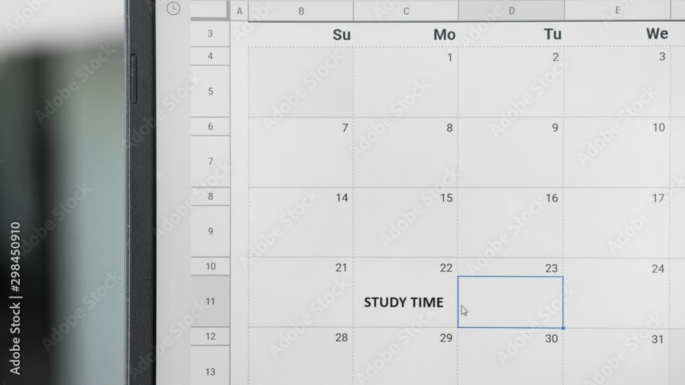 Writing STUDY TIME on monthly weekly planner calendar to remember this date. Writing STUDY TIME on monthly weekly planner calendar to remember this date.