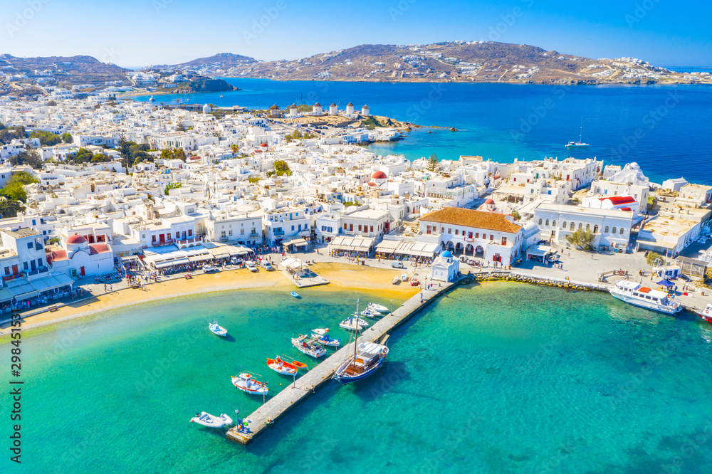 Panoramic view of Mykonos town, Cyclades islands, Greece