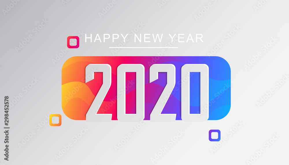 2020 New Year insta style banner template. Stylish volumetric numbers on vivid colorful background. Happy holidays congratulations poster design. Minimalist Xmas postcard layout. Vector illustration 2020 New Year insta style banner template. Stylish volumetric numbers on vivid colorful background. Happy holidays congratulations poster design. Minimalist Xmas postcard layout. Vector illustration