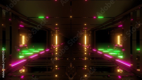 futuristic scifi hangar tunnel corridor 3d illustration with glass bottom and nice reflections wallpaper background