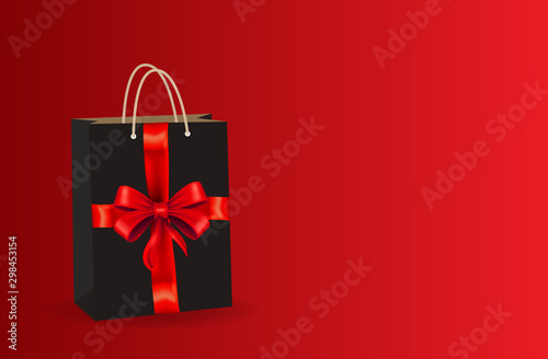 Black Friday sales background. Bag with a red background. Creative Concept Banner Design Black Friday Celebration. Copy space text area. Vector illustration. Suitable for template design, brochure, ba